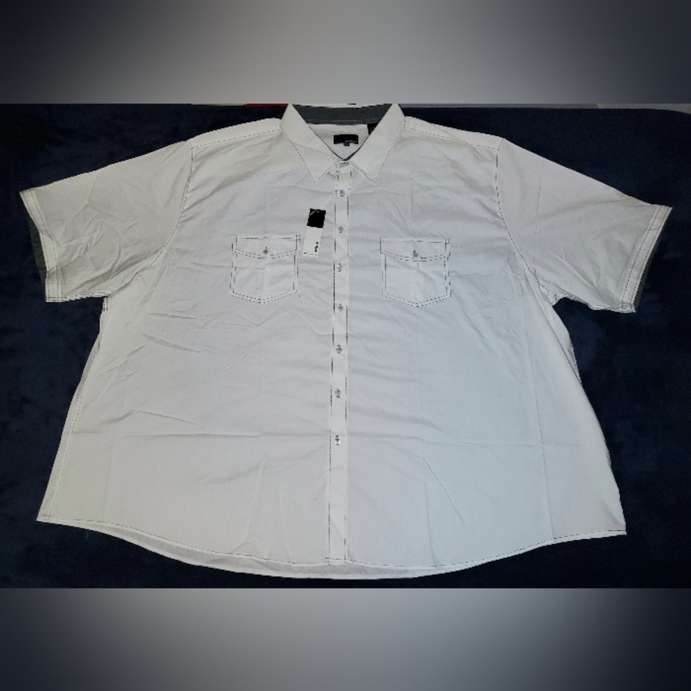 NWT Mens 5X WEIV White Short Sleeved Cotton Blend Button Down Shirt W/Pockets